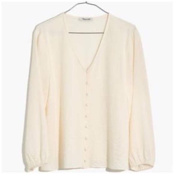 Madewell V-Neck Buttondown Blouse in Cream Size Medium - Picture 4 of 8